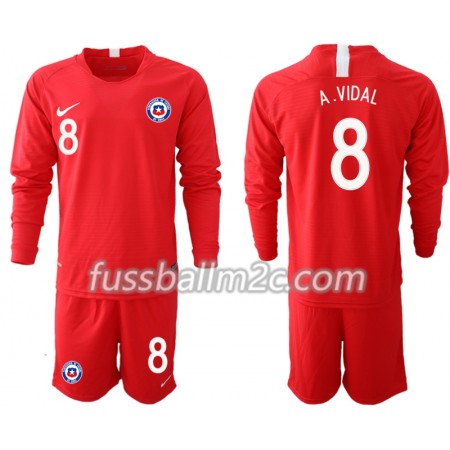 Fußballtrikots Chile A. VIDAL 8 Kinder Heim Trikotsatz 2018-2019 Langarm